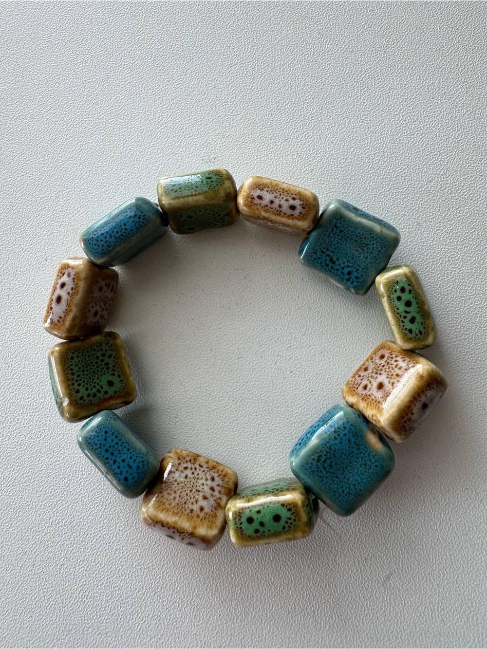 Ceramic Blue & Green Bead Stretch Bracelet